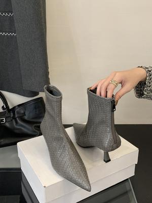 2025 New Autumn and Winter Pointed Head Thin Heel Short Boots Women's Suede Thin Shoes Versatile Short Boots Women