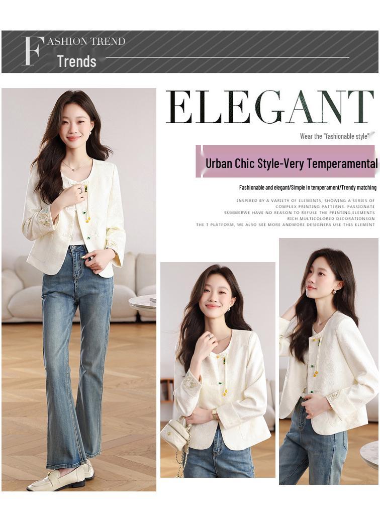 Chic New Women's Chinese-Style Jacket: Spring/Autumn Slim Fit White Embroidered Top
