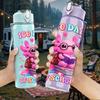 1PC Cute Pink Monster Cartoon Design 750ml Color Plastic Sports Water Bottle Leakproof Flip Straw Lid Suitable for Sports Office Home Use