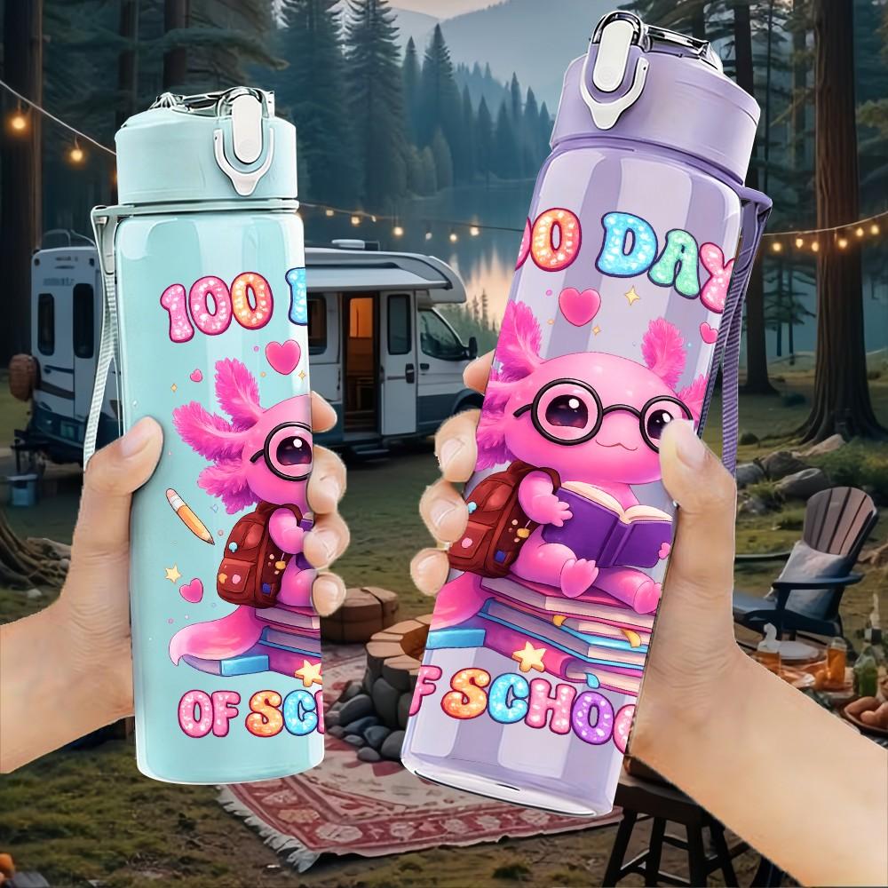 1PC Cute Pink Monster Cartoon Design 750ml Color Plastic Sports Water Bottle Leakproof Flip Straw Lid Suitable for Sports Office Home Use