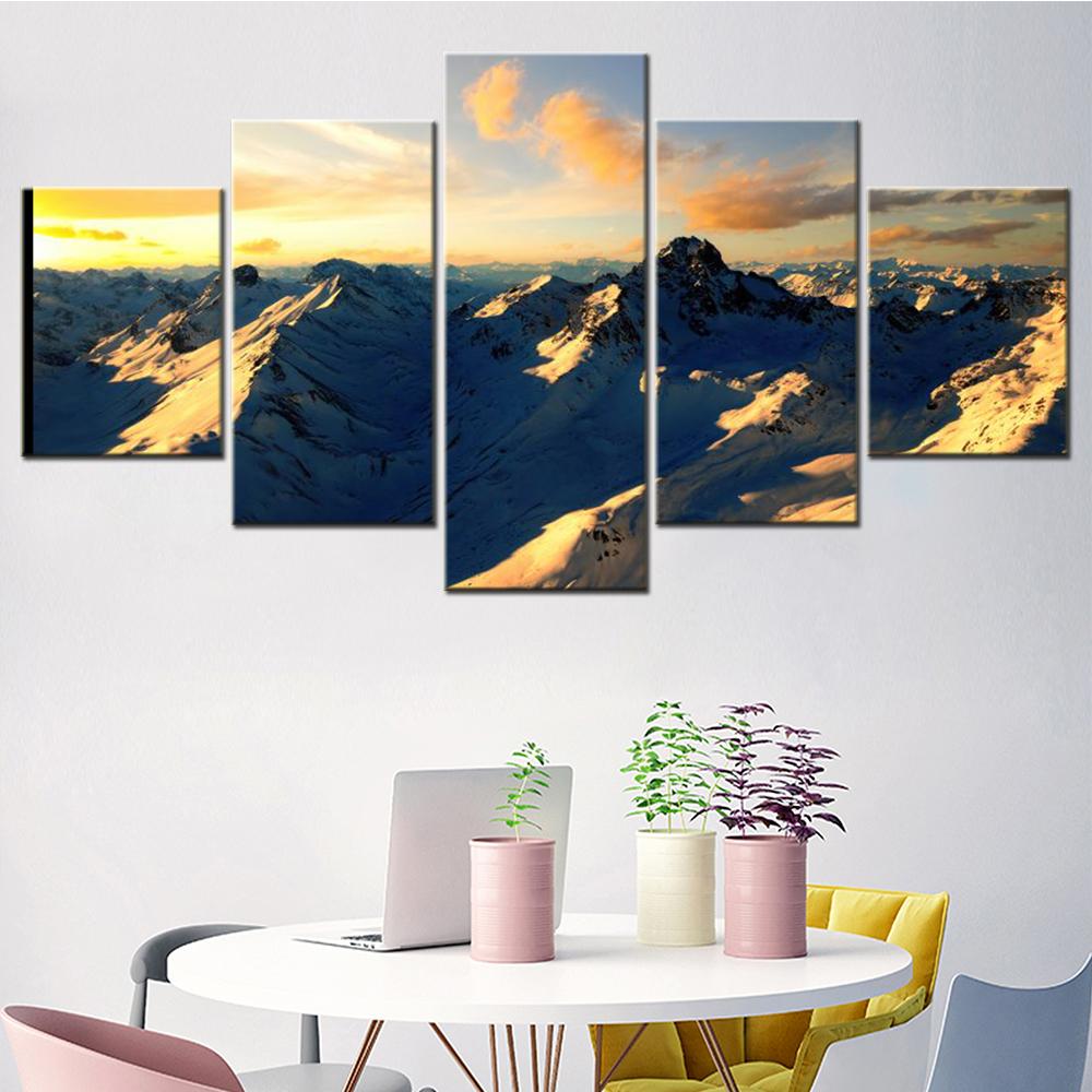 

5 Pieces Wall Art Canvas Nature Landscape Poster Swis Alps Wallpaper Home Decor Painting Living Room Picture Print Bedroom Mural 20X35 20X45 20X55CM