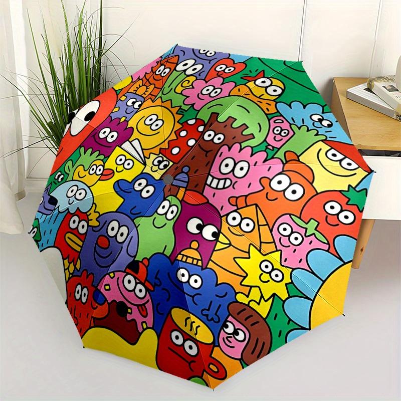 1pc Colorful Creatures Automatic Open/close Folding Umbrella, Compact Portable Travel Umbrella, Perfect Birthday/Christmas, Cute Umbrella, D