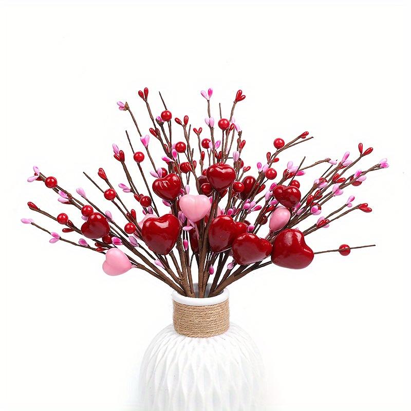 2 /3pcs Red Pink Foam Love Heart Branch Glitter Foam Love Pick Stick Valentine's Day Flower Bouquet Home Vase Picks Wedding