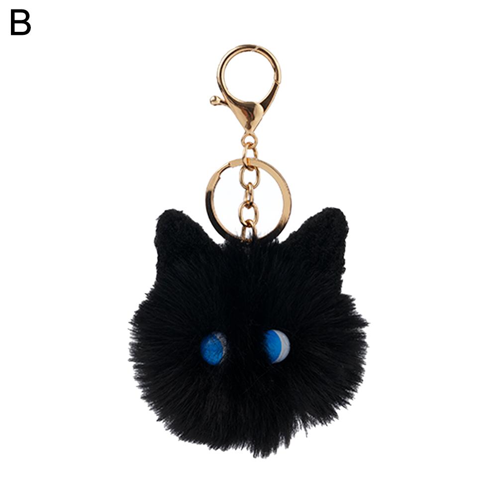 Plush Cat Keychain Kawaii Kitten Cartoon Keyring Ladies Girls Bag Pendant Black /White Hairball Keychain School Bag Key Chains