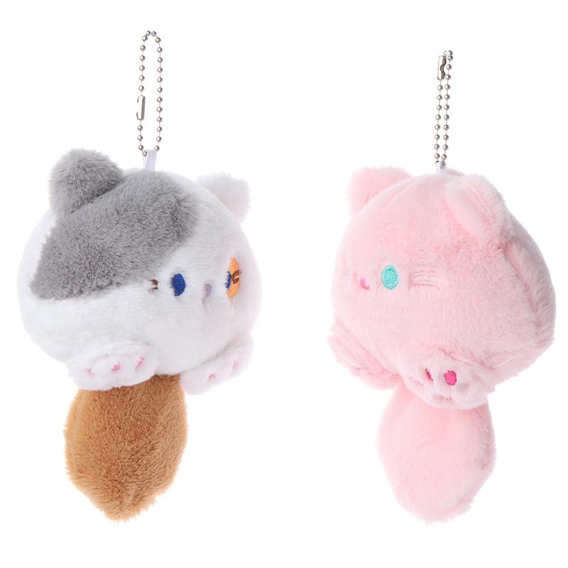 Creative Bookbag Pendant Cute Squeaking Little Cat Plush Cat Keychain Cartoon Cat Soft Tail Stuffed Doll Keyring