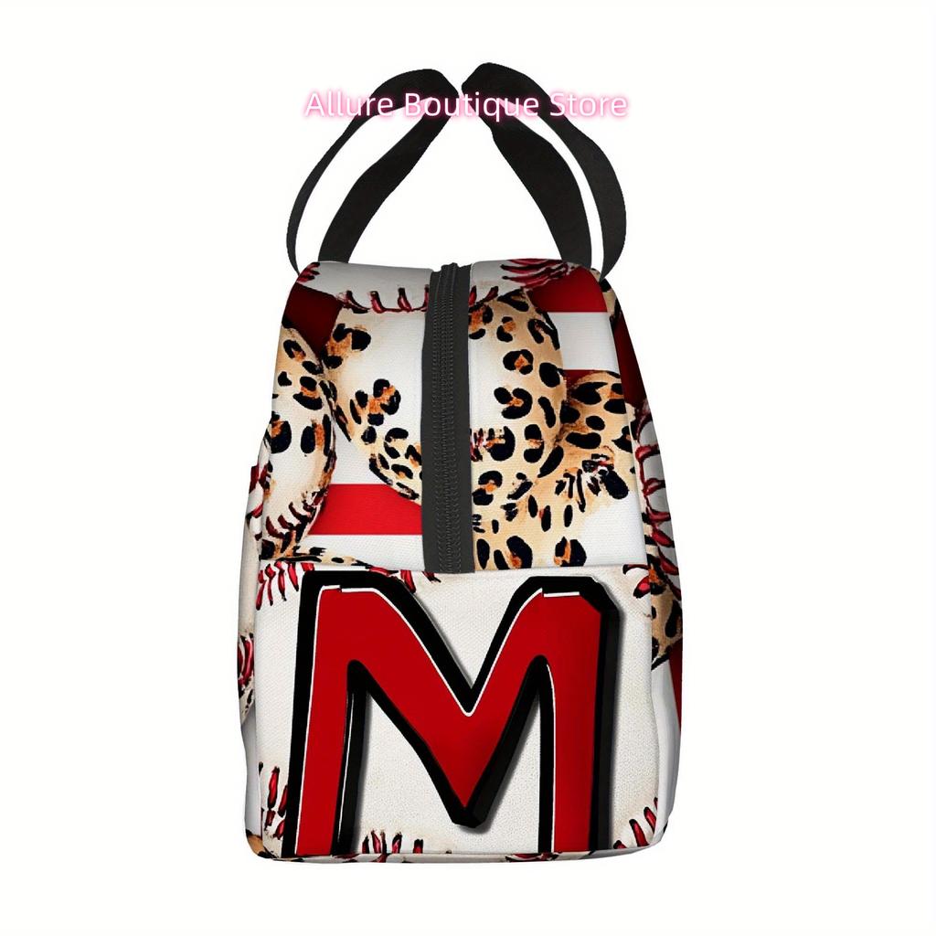 1pc, Baseball-themed Pattern with Letter M Printed Thermal Bag, Insulation Bag, Insulated Bag. Not for Food Contact. Suitable Fo