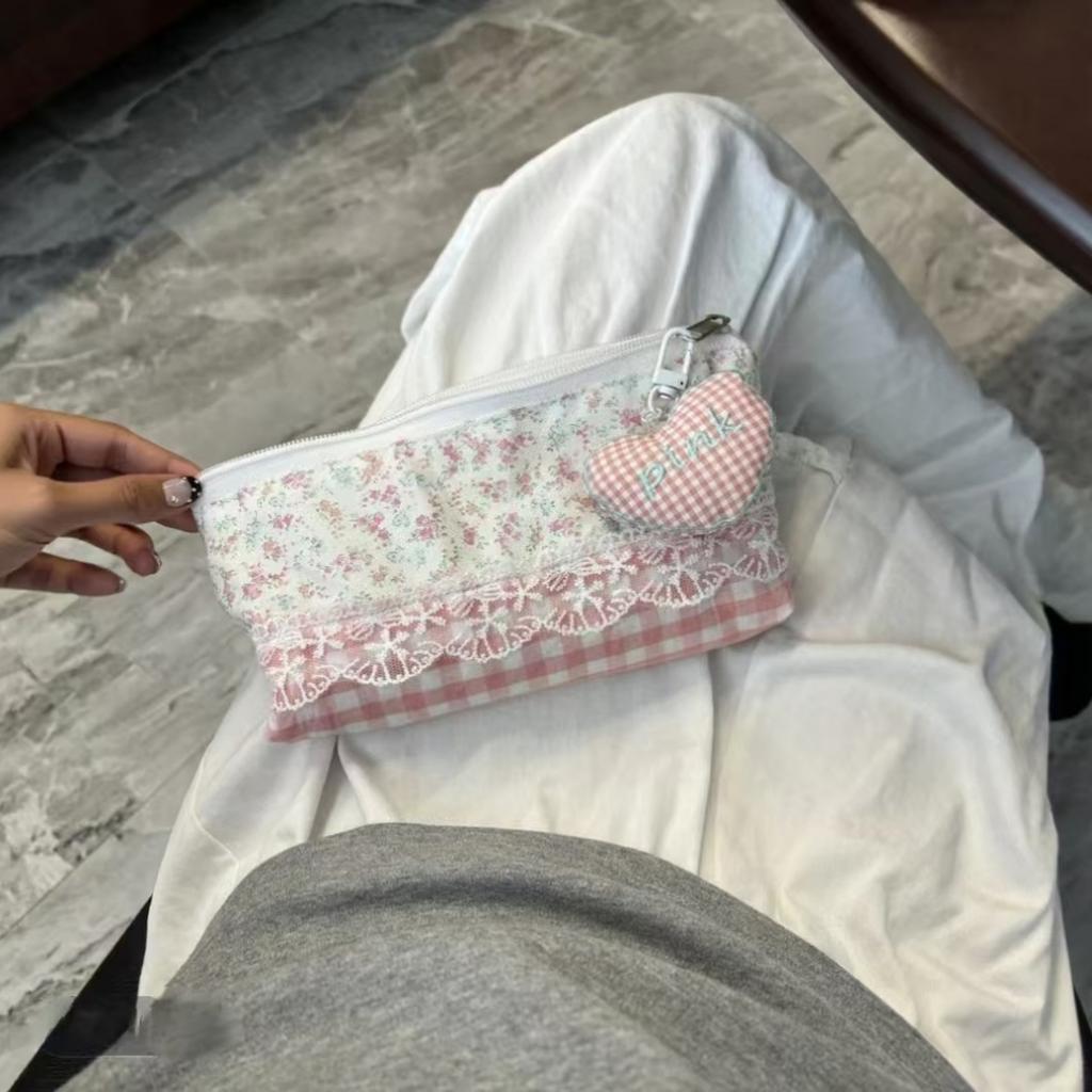 Cosmetics Bag High Quality Lace Floral Design Pen Bag Large Capacity Multifunctional Stationery Bag Pencil Case Students