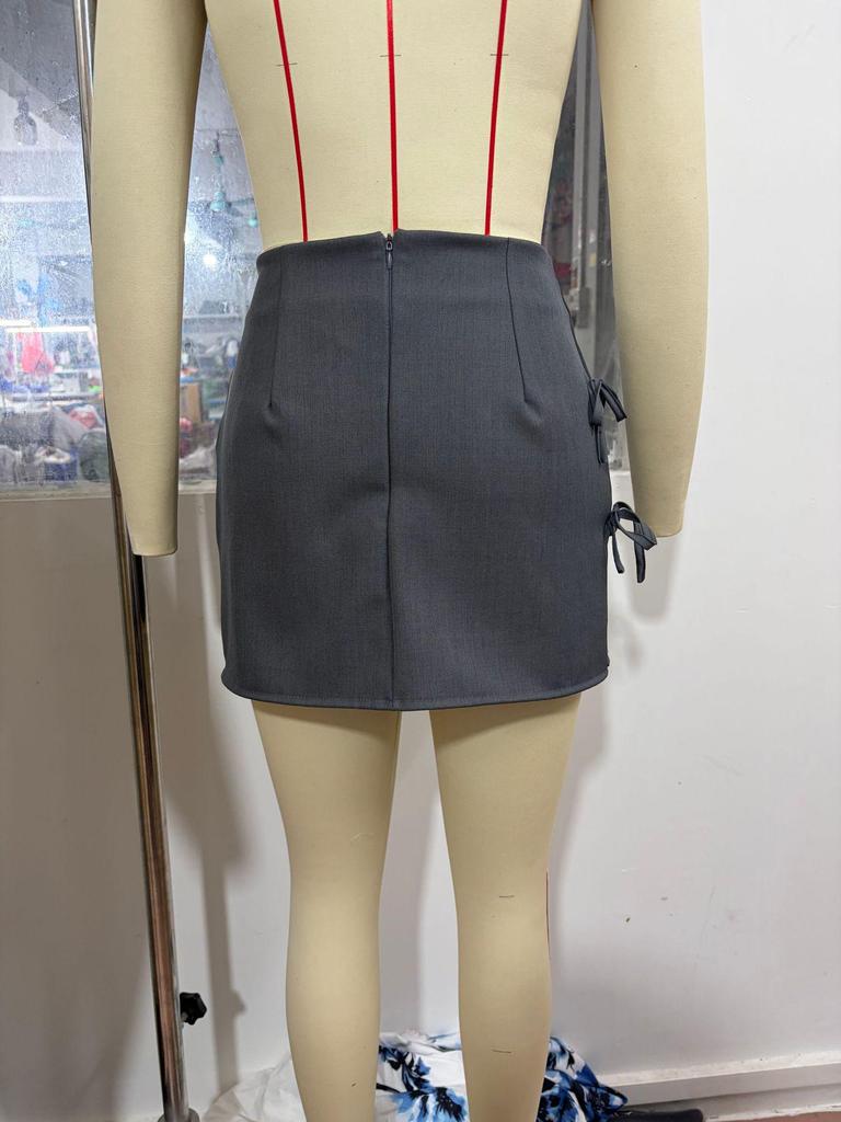 2026 Sexy Bow Tie Lace-Up A-Line Mini Skirt with Slit: Spring/Summer Essential