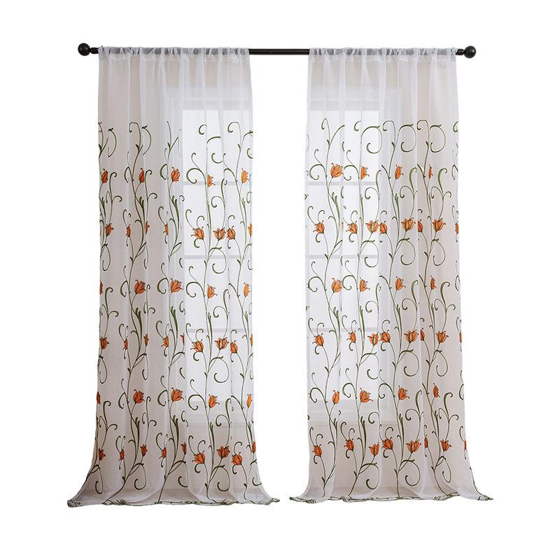 Pastoral Tulip Embroidery Yarn Through Rod Window Screen Finished Curtain Direct Supply