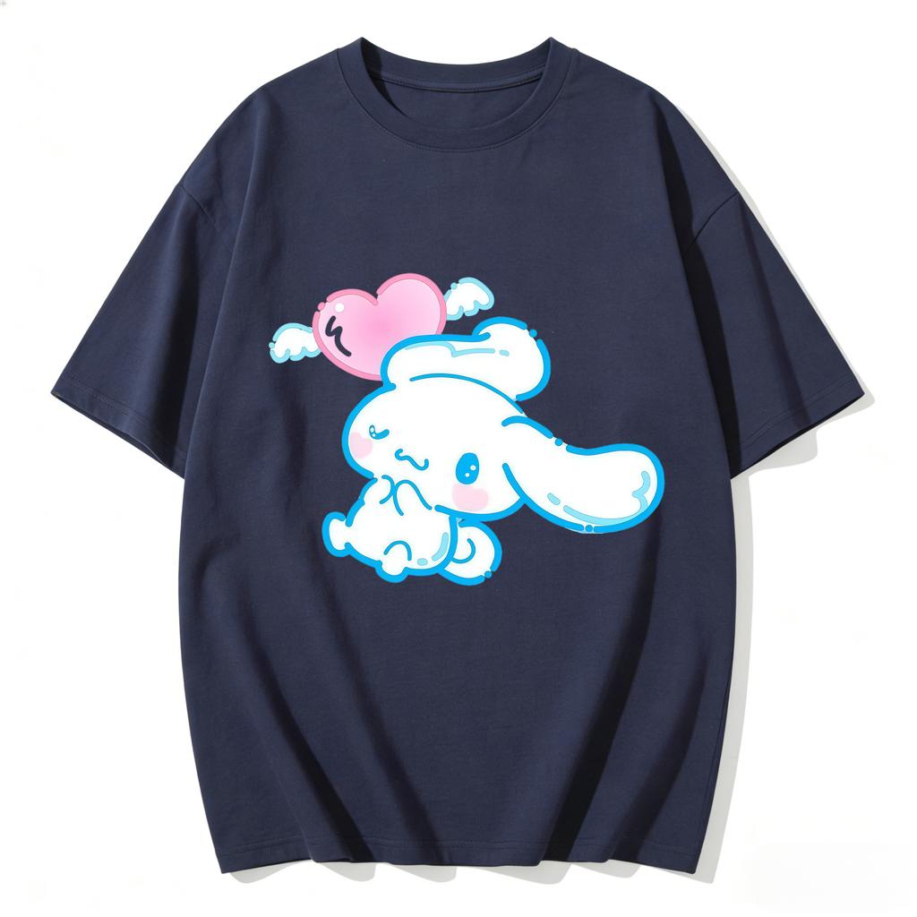 Cute Cinnamoroll Heart Wing Print Tshirt Casual Short Sleeve Tees Sweet Family Matching Outfits Fashion Parentchild Clothing