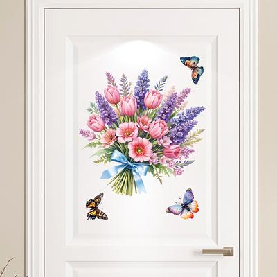 Lavender Wall Stickers Self-Adhesive Floral Decals for Bedroom Wardrobe Cabinet Refrigerator Door Decor Toilet Stickers