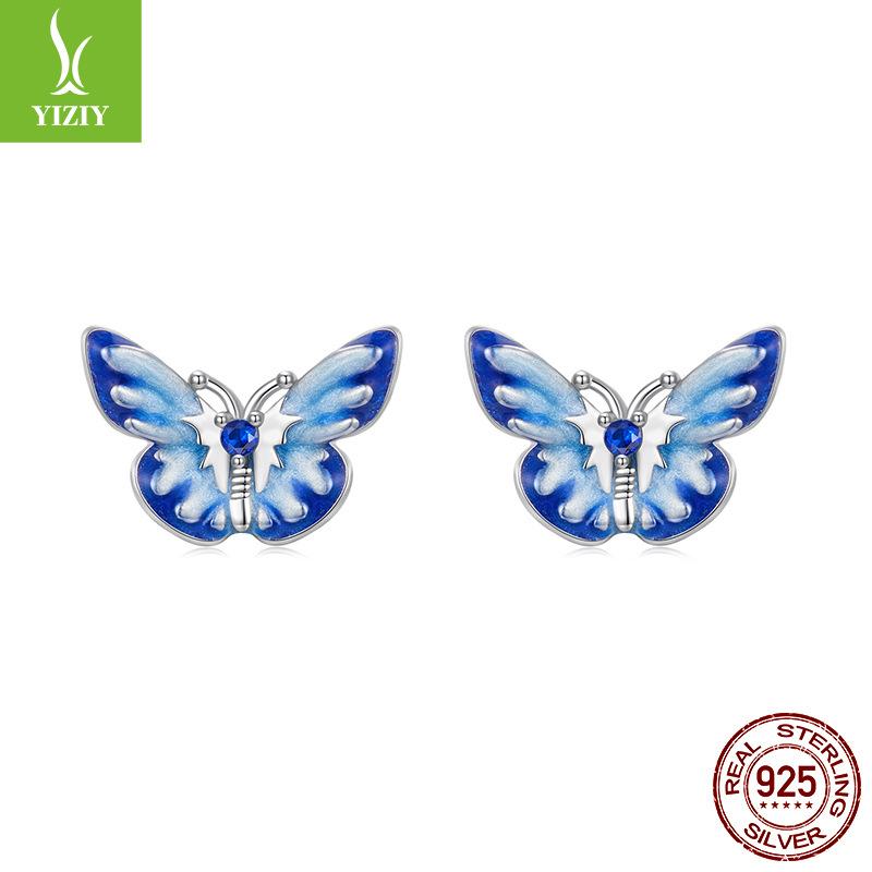 

Серьги-пусеты с постепенным изменением цвета в виде синей бабочки, женские, изысканная элегантность, стерлинговое серебро 925 пробы, забавные серьги, серьги 925 silver