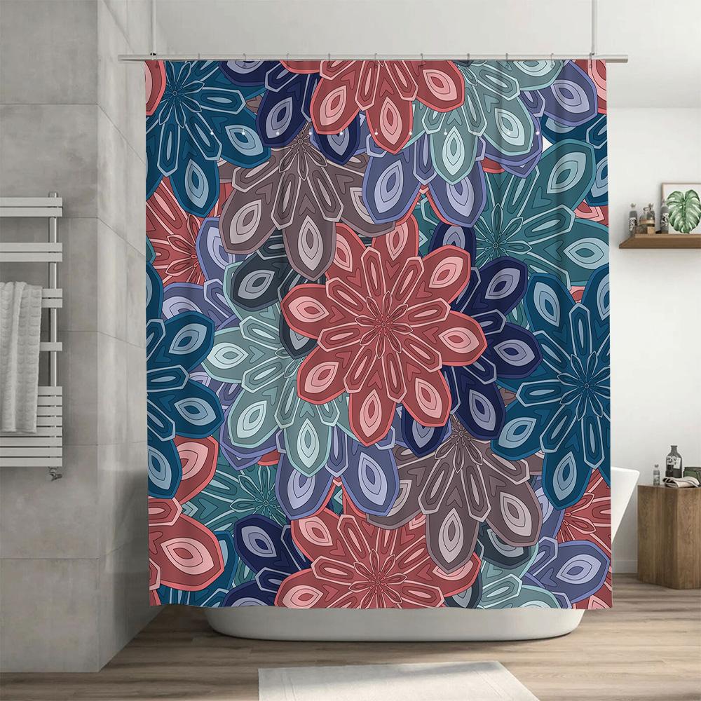 Luxury Mandala Shower Curtain Waterproof Fabric Decorative Bath Mat Home Decoration Modern Bathroom Liner Red Blue Purple Round
