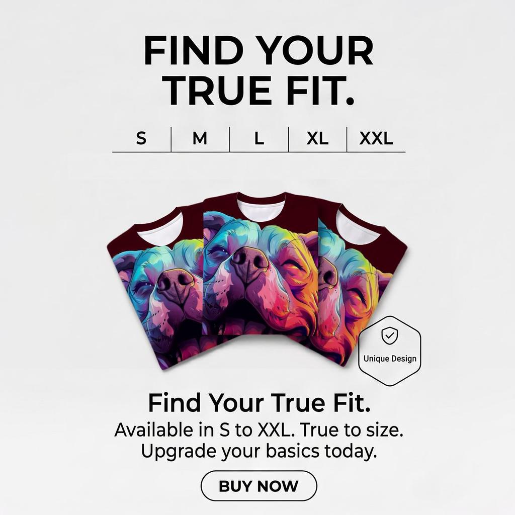 Men's Crew Neck 3D Print T-Shirt, Colorful Pitbull Dog Graphic Casual Short Sleeve Tee