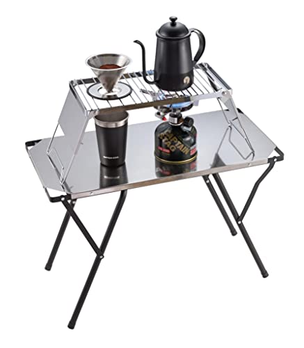 Captain Stag UF-35 Trivet, Dripper Grill Stand, 6 Height Adjustable, Wind Shield, and Storage Bag Included
