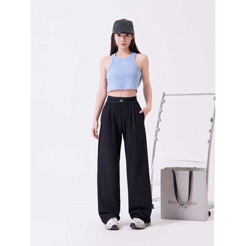 High-Waisted Wide-Leg Straight Trousers Women - Stretchy Nylon Tailored Pants Elegant Casual Office Wear
