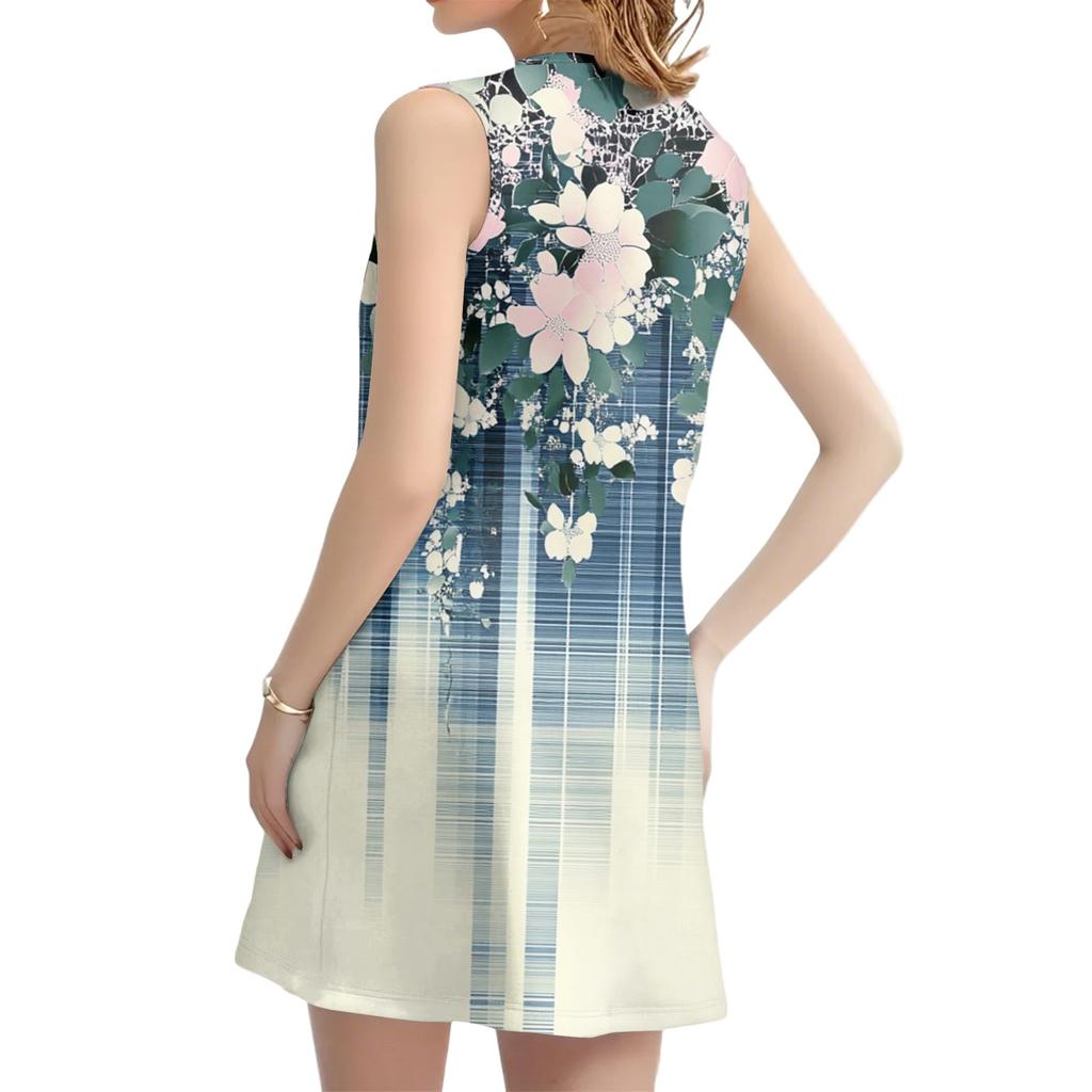 Women's Casual Fashion Floral Print Round Neck Sleeveless  Dress