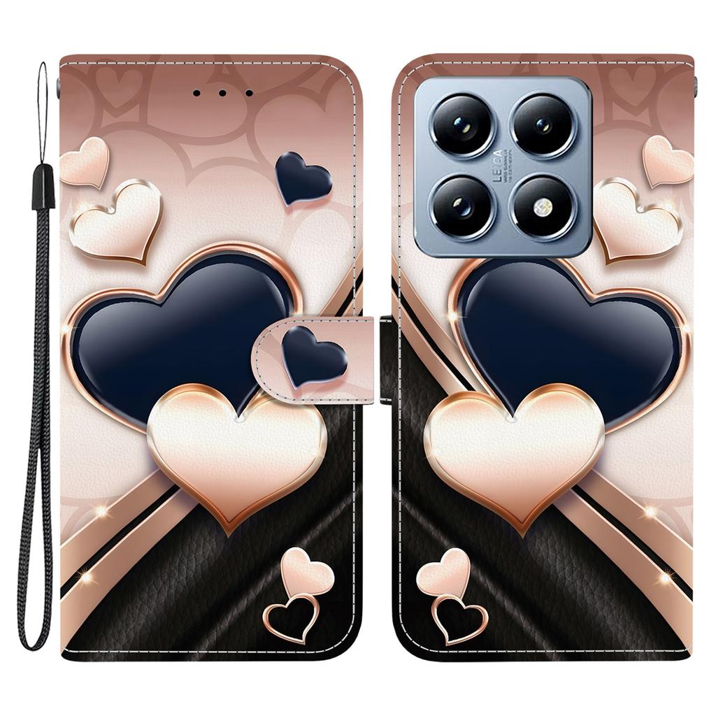 For Xiaomi 14T Pro Leather Case Stand Wallet Pattern Printing Phone Cover with Wrist Strap