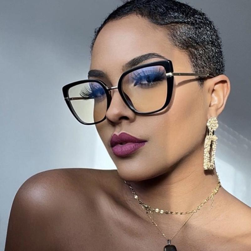 Oversized Eyeglasses Frame Women Square Brand Style Stylish Leopard Cat Eye Spectacle Frame Glasses Blue Lightweight Blocking Eyeglasses