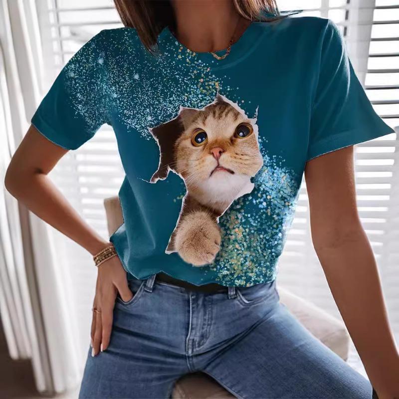 Animal Cat Series 3D Printed T-shirt Summer Round Neck Loose Casual Short Sleeve T-Shirts Women’s