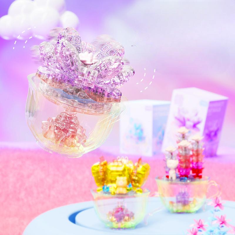 Crystal Succulent Potted Building Blocks  Flowers  Micro-particle Assembled Toys with Lights  Girls' Gifts  Desktop Decorations