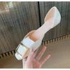 New Women Sandals Metal Square Buckle Leather Thick Heel Square Toe Sandal Spring Casual Low Heel Back Strap Fashion Sandals