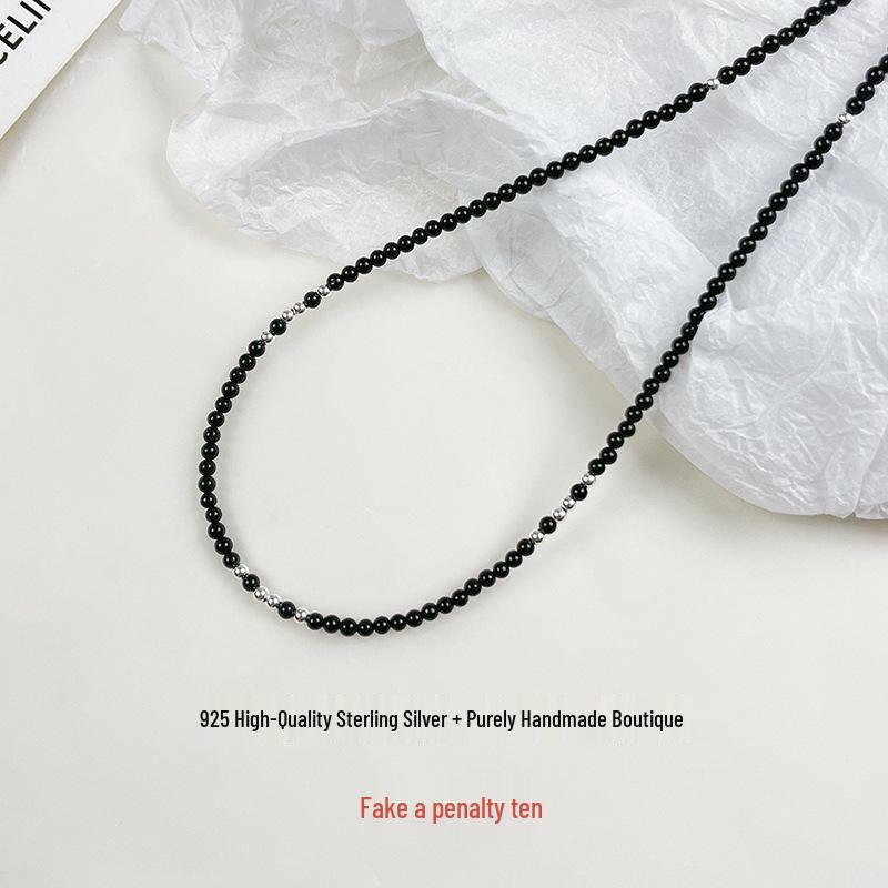 

Ожерелье из стерлингового серебра 925 пробы с бусинами из черного агата, корейский стиль, чокер для женщин 925 Sterling Silver