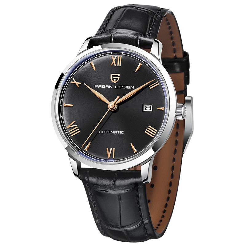Pagani Design Men's Stainless Steel Automatic Mechanical Watch with Leather Strap, Model 1759, Waterproof.