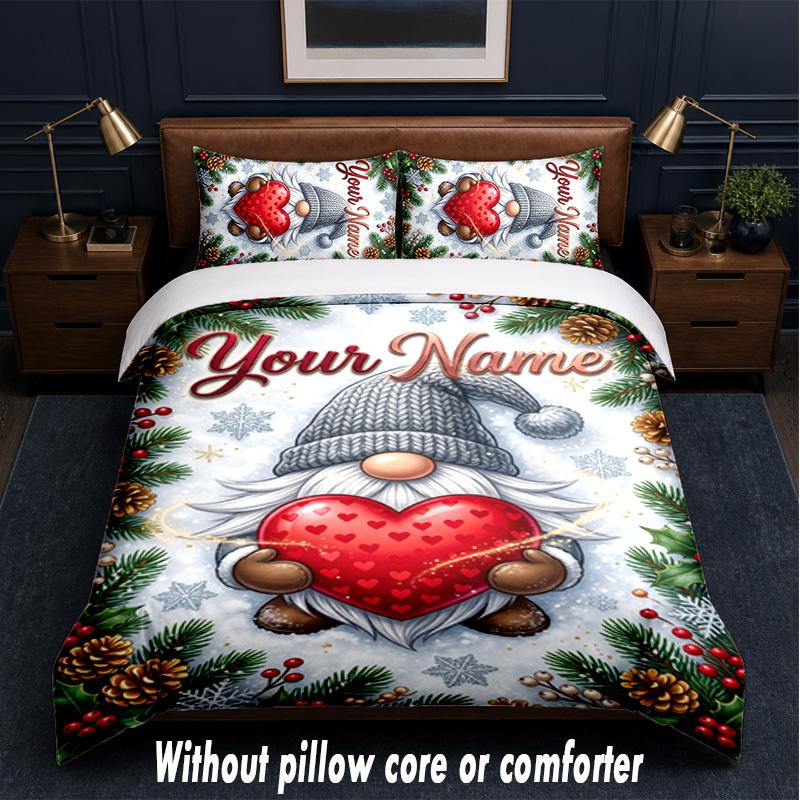 Gnome Theme Custom Text Or Name 3Pcs Bedding Set,1 Flat Sheet & 2 Pillowcases Personalized Home Bedding