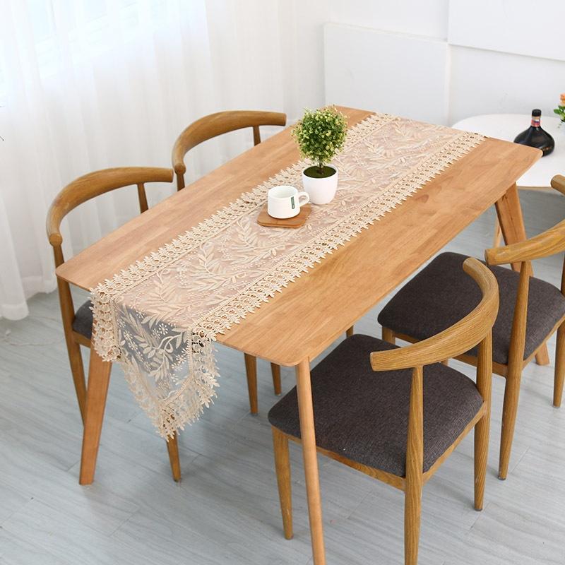 

1PC Rural Modern Fabric Art Lace Embroidery Transparent Sharp Corner Table Flag Desktop Decoration. Yellow