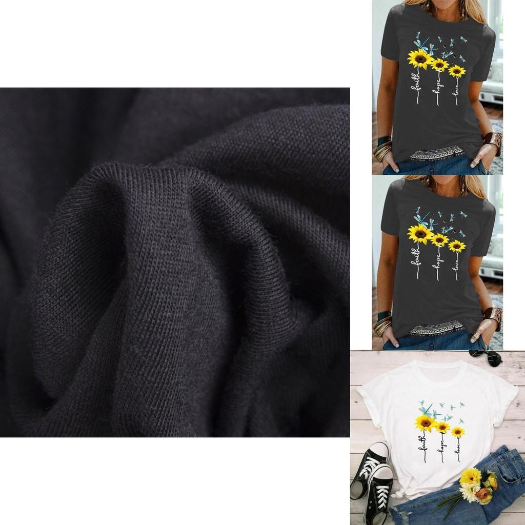 Stylish Women Floral Daisy Printed Basic T-shirt Versatile Short Sleeve Blouse For Casual Wear