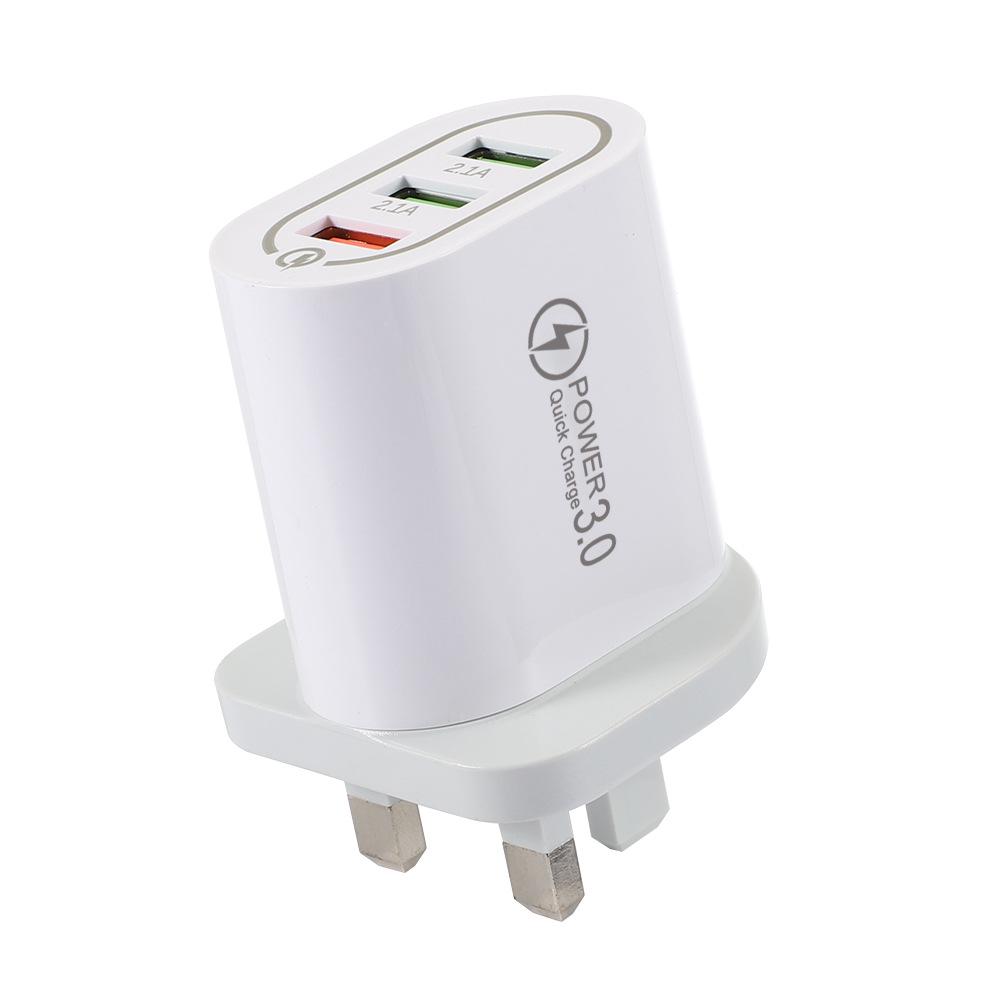 Fast Charging 3-USB Multi-Port QC3.0 Travel Phone Charger (5V/9V/12V) - US/EU/UK Specs