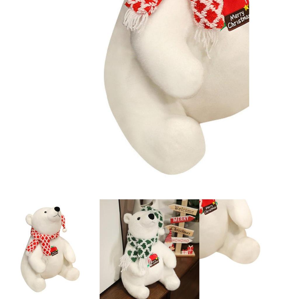 Adorable White Plush Polar Bear Toy With Cute Scarf Perfect For Kids Birthday Gifts And Decorations
