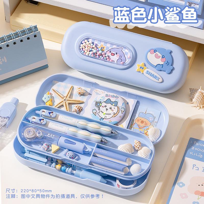 Double Layer Bubble Ball Plastic Pencil Box Cute Morandi Color Simple Stationery Case For Primary School Students 1pcs синий