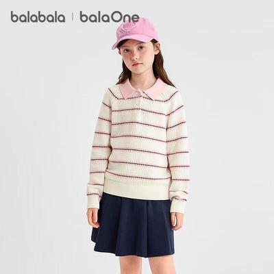 Balabala Girls' Striped Polo Knit Sweater