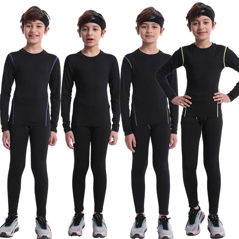 Kids' Quick-Dry Training Bodysuit Set for Boys: Autumn/Winter Basketball & Football Base Layer