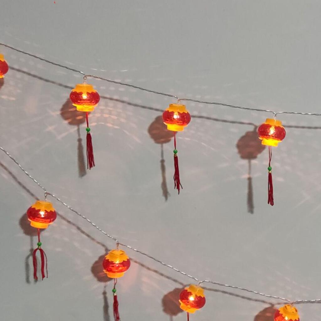 Red Chinese Lantern String Lights LED Light Beads Waterproof New Year Lantern with PVC Shell for
