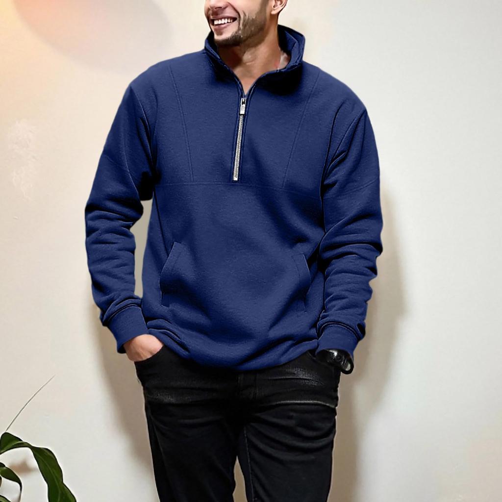 Mens Fleece Lined  Pullover Sweatshirts Fall Winter Warm Long Sleeve Mock Neck Sweatshirt Tops With Pocket