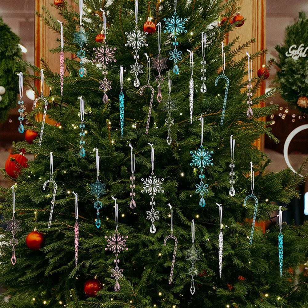 Acrylic 20 Piece Christmas Ornament Set Snowflakes Icicles Candy Canes for Festive Tree Garland and Home Decoration
