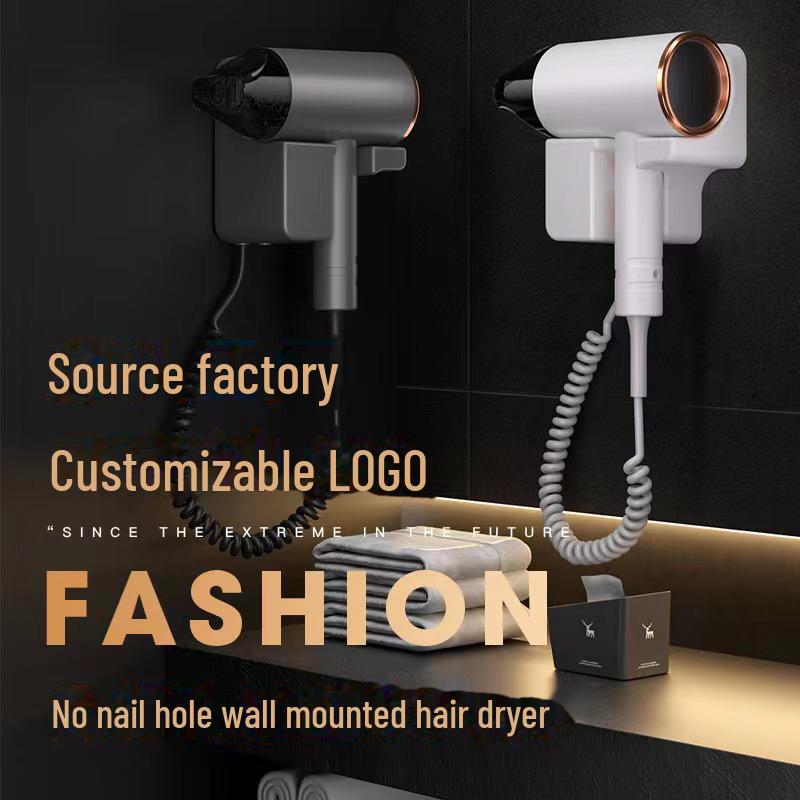 Wall-Mounted High-Power Hotel Hair Dryer - No Drilling Needed, Ideal for Home Use.