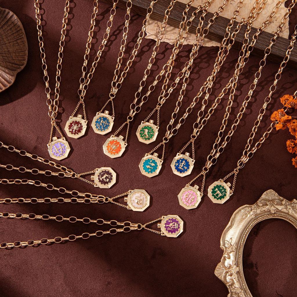 Twelve Constellations Wishing Bottle Necklace Colored Drip Pendant Cat Ear Water Bottle Pendant Design Sense Heavy Industry Sweater Chain Women