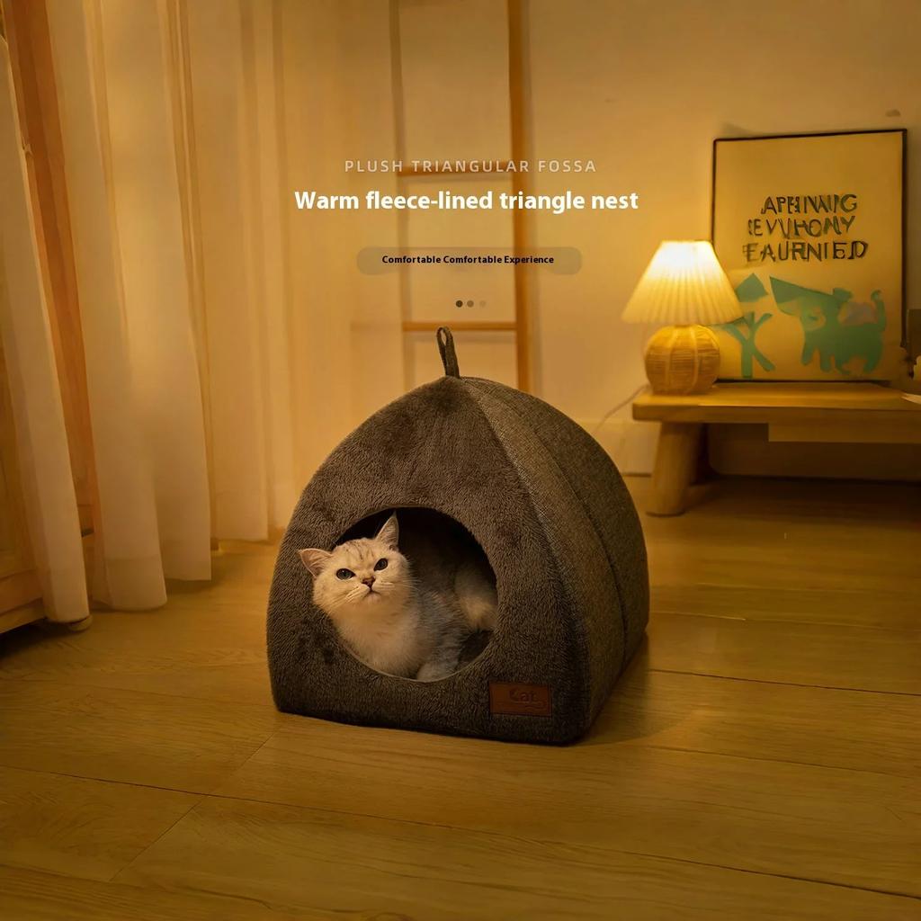 Triangle Cat Nest Closed Cat House Pet Nest Warm and Thickened Deep Sleep Cat Nest Indoor Winter Warm Deep Sleep Cat Nest