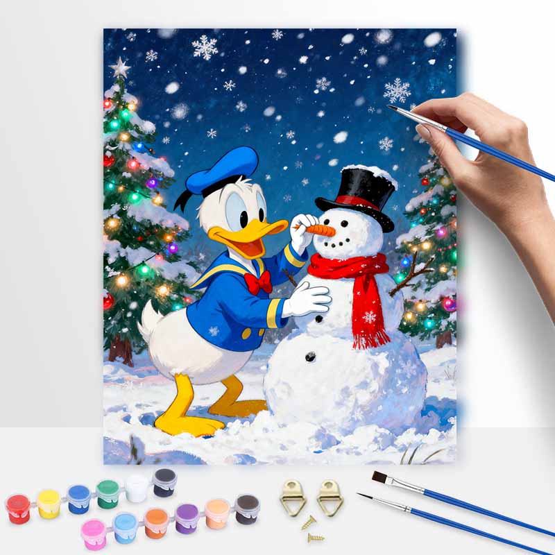 Disney Digital Oil Painting Art Kit Donald Duck Snowman Christmas Winter Handmade Coloring Painting Home Decor 20x30cm