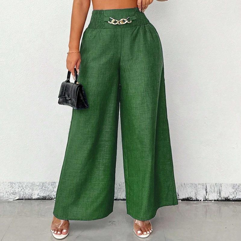 

Модные ретро-брюки с высокой талией, эластичные, свободные, широкие, женские, элегантные, однотонные, уличные, повседневные, длинные, женские, весенние и осенние, женские, мешковатые брюки 25792 XL зелёный