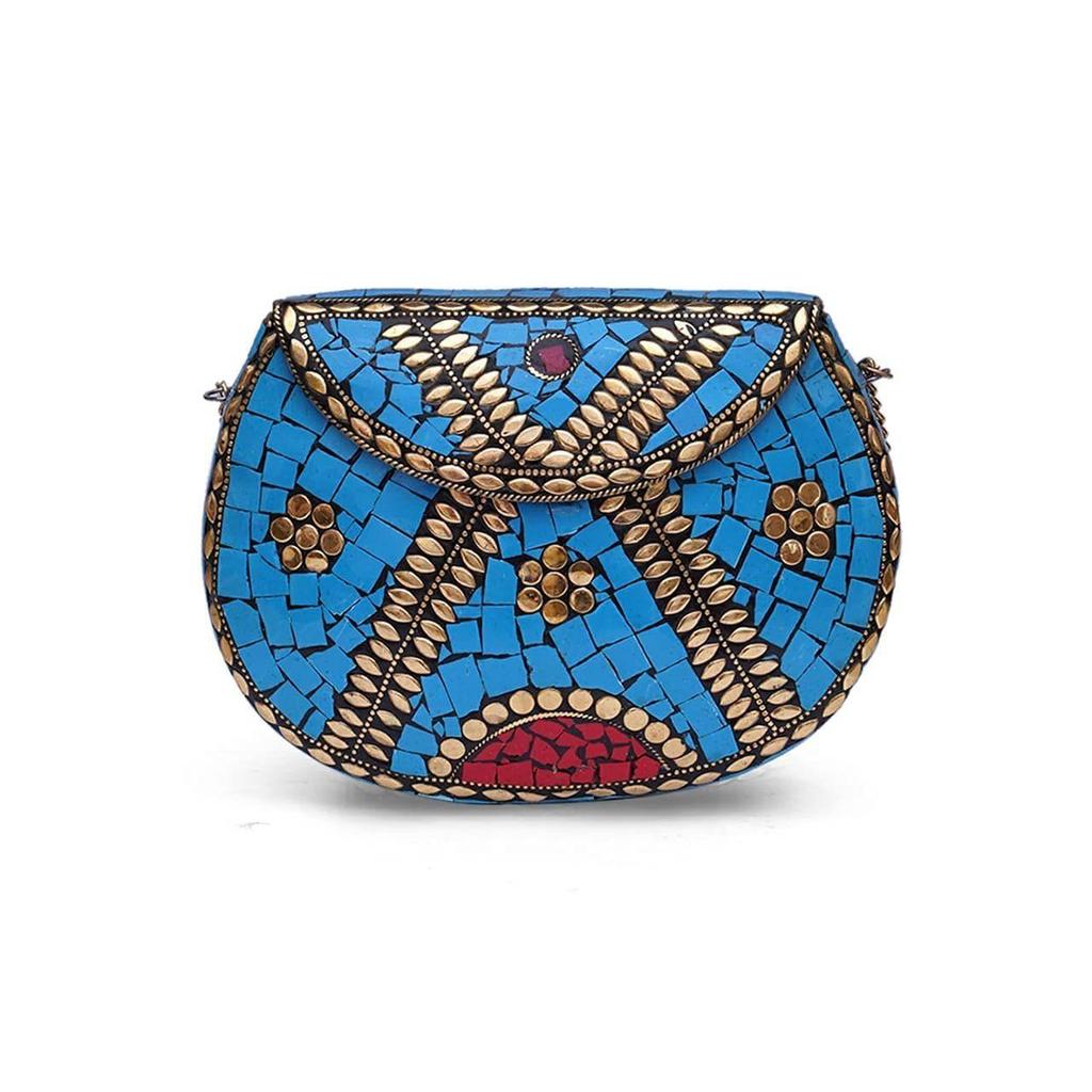 Damska torebka ślubna z antycznego mosiądzu, ręcznie robiona, etniczna, metalowa kopertówka