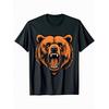 European Sizes Men'S Black T-Shirt with Orange Angry Grizzly Bear Print - Loose Fit Casual Short Sleeve Tee, Heat Transfer Graphic