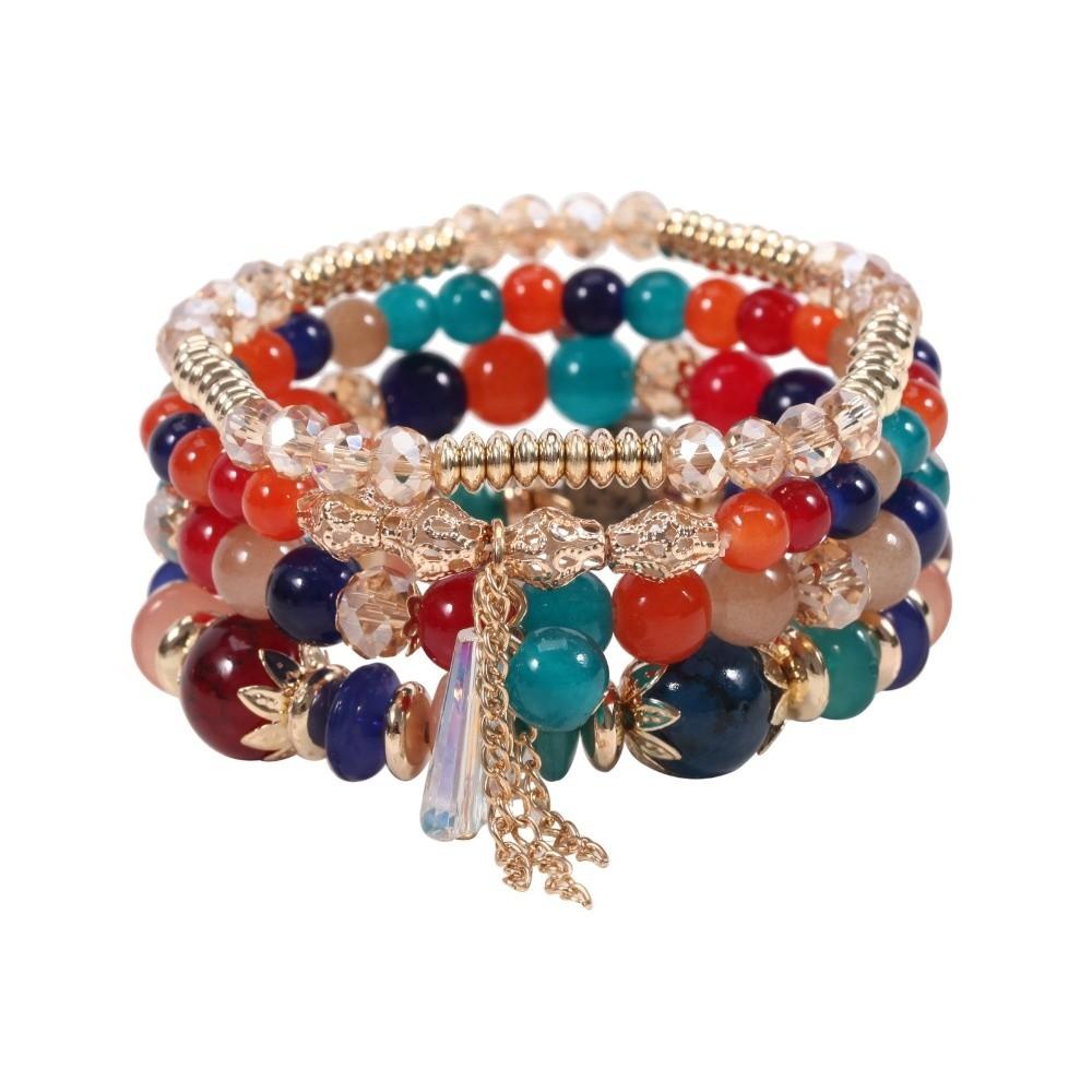 Fringed Design Bracelets Set Electroplated Crystal Beaded Bracelet Bohemian Style