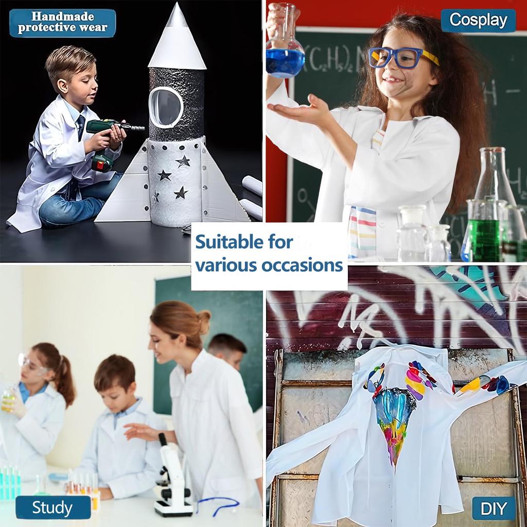 Apparlxer Dokter Cosplay Wetenschapper Kostuum voor Kinderen, Witte Jas, Labjas, Veiligheidsbril, Druppelaar, ID-kaart, Naamplaatje, Halloween, Theater, Evenementen,