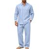 Men's Casual Linen Long Sleeve Shirt and Pants Set for Spring Fall