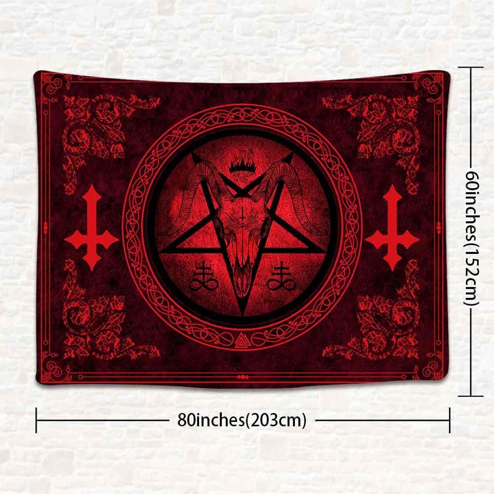 SHRAPHY Goat Head Pentagram Tapestry 80x60 Gothic Devil Demon Satanic Mysterious Hippie Wall Hanging for Living Room GTXTUH384